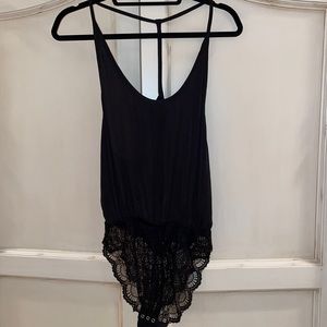 free people black silk onesie with lace size small